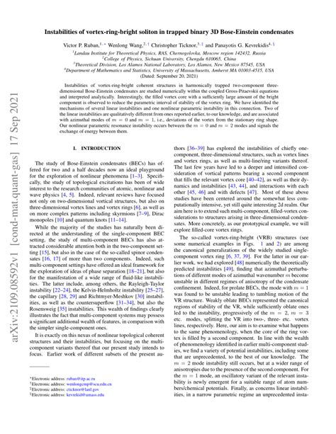 PDF Instabilities Of Vortex Ring Bright Soliton In Trapped Binary 3D