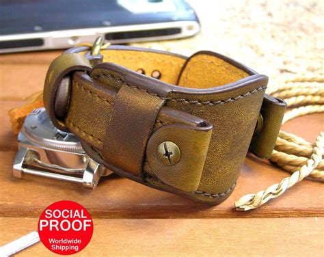 strap  men mm wath band handmade leather brown vintage