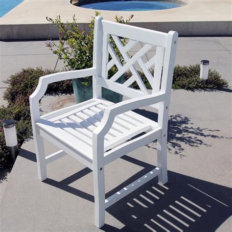 Vifah Bradley Acacia Patterned Back White Patio Armchair V1338 The Home Depot