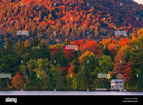 Autumn Colors At Mirror Lake In Lake Placid In Adirondacks State Park