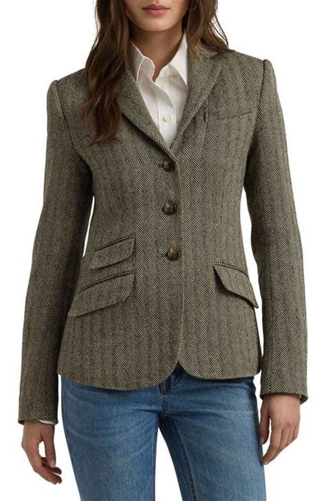 Ralph Lauren Herringbone Tweed Blazer Black Cream Editorialist