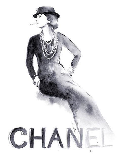 Coco Chanel Black And White Watercolor Painting Illustration Print