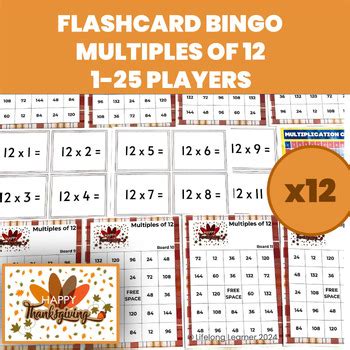 Thanksgiving Multiplication X Flash Card Bingo Games Memorize