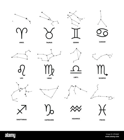 Set Of 12 Zodiac Signs Symbols With Constellations Vector Icons Set