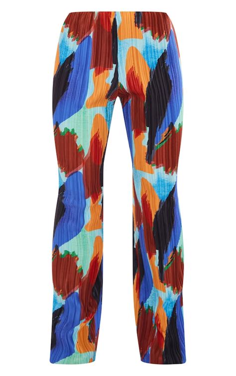 Blue Abstract Plisse High Waist Wide Leg Trousers Co Ords Prettylittlething