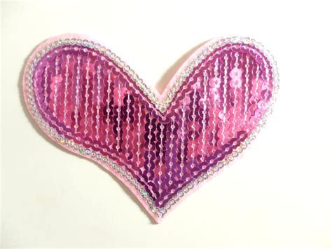 Pink Silver Valentine Heart Sequin Applique