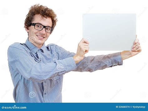 Man Holding A Blank Billboard Stock Photo Image Of Business