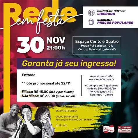 Festa da REDE Garanta já o seu ingresso Sind REDE BH