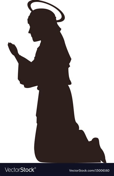 Silhouette Virgin Mary Praying On Knees Royalty Free Vector