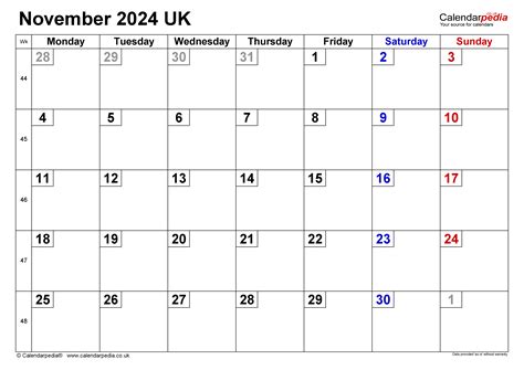 Printable November 2024 Calendar Uk Printable - Kanya Maritsa