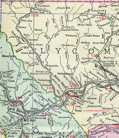 Lycoming County, Pennsylvania 1911 Map by Rand McNally, Williamsport, PA