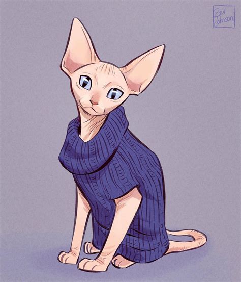 Hairless Cat Cartoon Show Sphynx Cat Hairless Line Art Vector