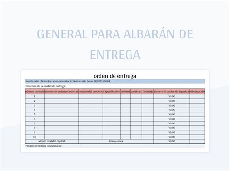 Plantilla De Excel General Para Albar N De Entrega Y Hoja De C Lculo De