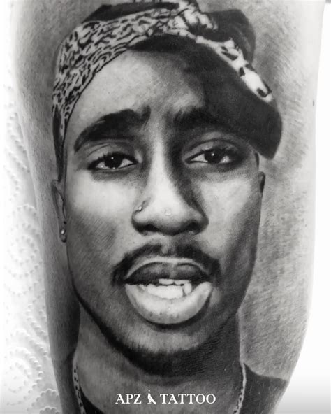 Tupac Shakur Portrait Tattoo in Black & White Realism on Bicep by Apz ...