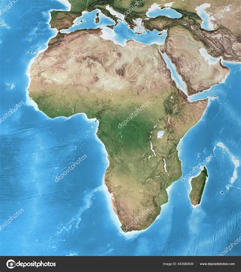 Mapa Físico África Con Detalles Alta Resolución Vista Satelital Plana