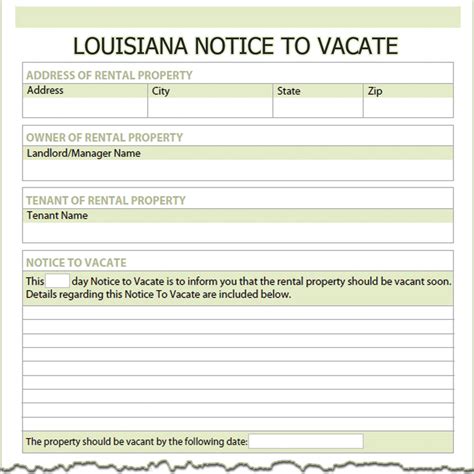 Day Notice To Vacate Template