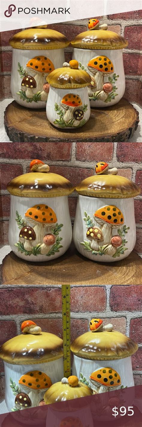 Vintage Sears Merry Mushroom Ceramic Canisters Set Of 3 Retro Kitchen