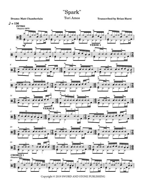 Spark Arr Brian Hurst Sheet Music Tori Amos Drums