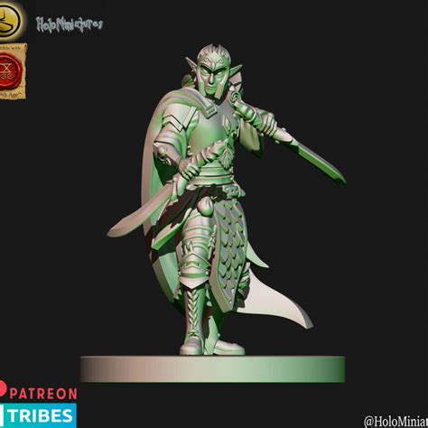 3D Printable Wood Elves Forest Guard With Dual Weapons Elf By