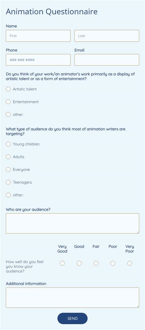 Free Animation Questionnaire Template | 123FormBuilder