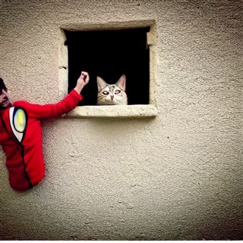 Una Pareja De Enamorados Con Un Gato En Una Cama En La Pared Un