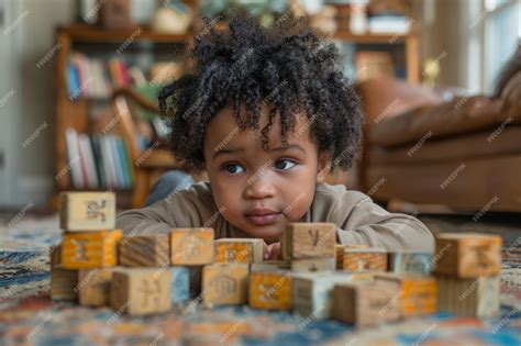 Premium Photo | Young Child Building With Wooden Blocks