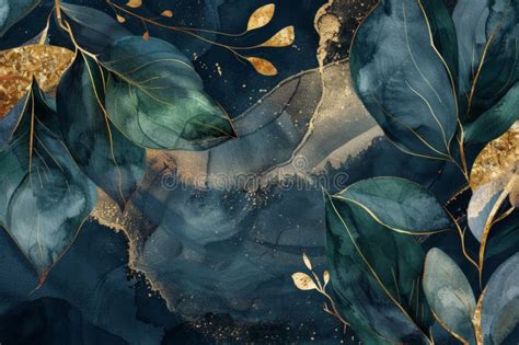 Abstract Art Botanical Dark Blue Background Luxury Wallpaper Design ...