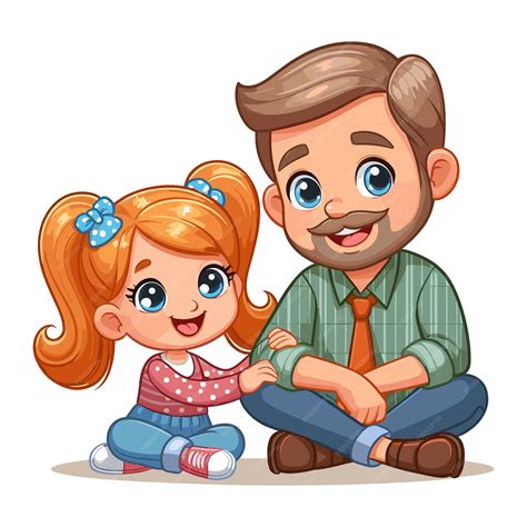 Padre feliz jugando con su pequeña hija linda vector de dibujos