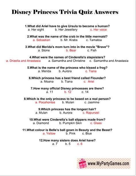 Free Printable Disney Princesses Trivia Quiz In 2024 Disney Quiz