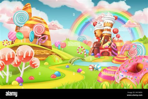 Sweet candy land. Cartoon game background. 3d vector illustration Stock ...