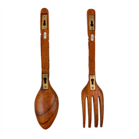 Zeckos - 16 Inch Carved Tiki Spoon & Fork Wooden Wall Decor Art Utensil Decoration Set, 16 Inch ...