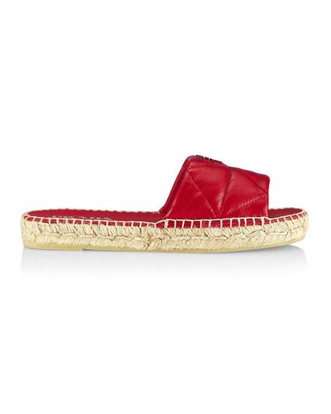 Prada Quilted Leather Espadrille Slides In Red Lyst