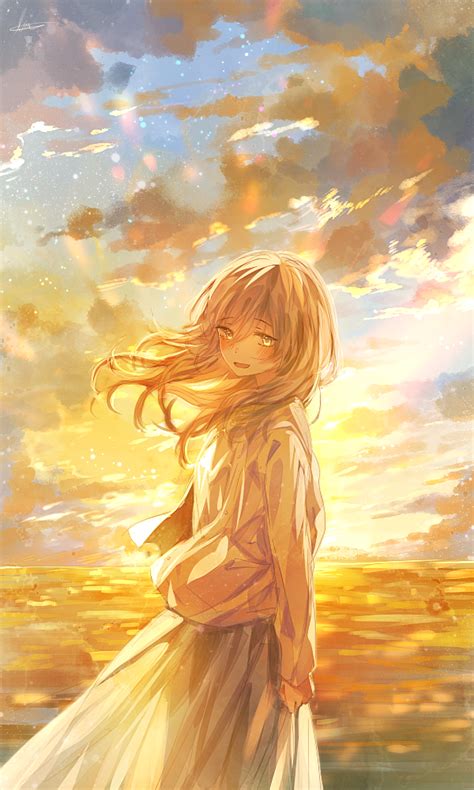 Safebooru 1girl D Bangs Blouse Blurry Bokeh Brown Hair Clouds Cloudy