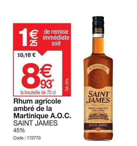 Promo Rhum Agricole Ambré De La Martinique A o c Saint James chez