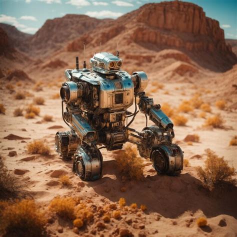 Premium Photo A Robot Exploring A Deserted Planet Trail Cam Footage