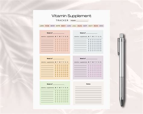 Daily Vitamin Tracker Printable Supplement Checklist Fitness Etsy