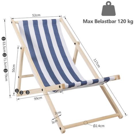 TolleTour Chaise Longue Pliante En Bois Chaise De Plage 3 Positions