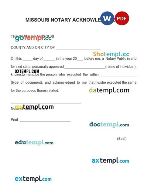 Missouri Notary Acknowledgement Form Example Fully Editable Gotempl