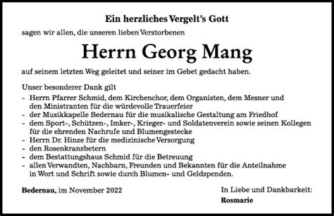 Traueranzeigen Von Georg Mang Augsburger Allgemeine Zeitung