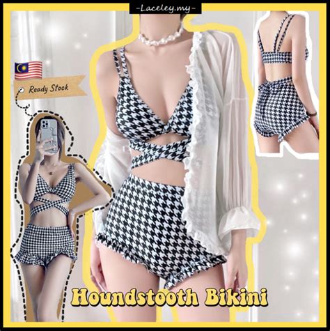 Ready Stock Korean Houndstooth Bikini Two Piece Hot Summer Swimsuit