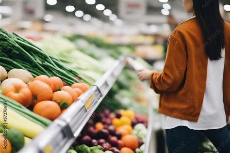 Closeup Candid Photograph Of A Woman Shopping For Groceries Fruits And