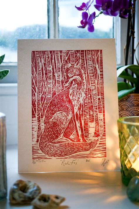 Red Fox Linocut Print 2020 Linocut By Tora Williams Linocut Prints