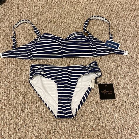 Marshalls Swim Navy With White Stripes Bikini Set Never Worn From