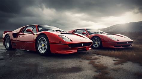 Two Red Sports Cars Parked In Dry Grass Background Pictures Of Ferraris Background Image And