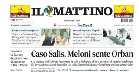 PRIMA PAGINA IL MATTINO OGGI Il Ritorno Del Campione Sinner A