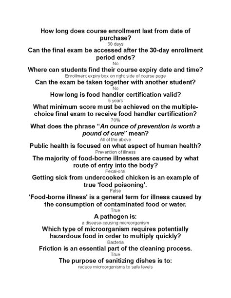 Food Safety Exam Questions And Answers Food Safety Quiz Prin