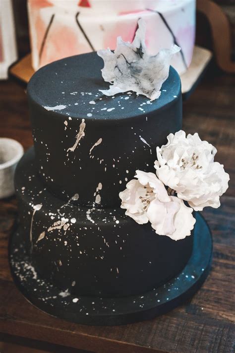 Alternative Wedding Cake Black With A Silver Splash White Sugar Flower Peonies Photo By Tess