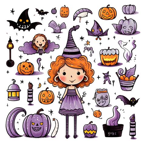 ハロウィーンのいたずら書きクリップアート セット魔女パーティーイラスト素材透過、pngフリー画像ダウンロード Pngtree