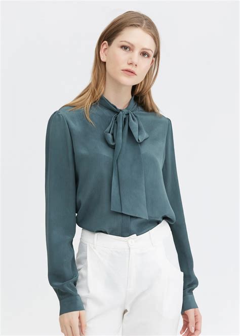 Classic Bow Tie Silk Blouse Womens Silk Blouses Silk Blouse Bow Tie