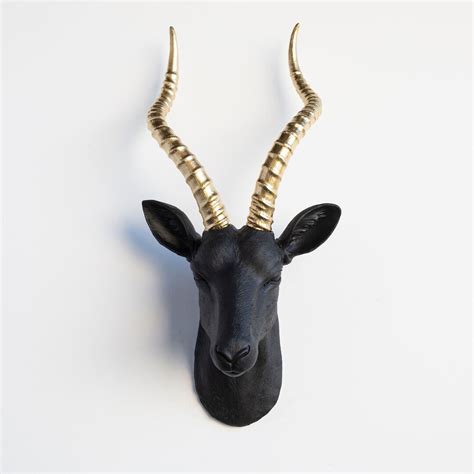 Faux Taxidermy Antelope Head Wall Mount Wall Decor Black and Gold ...